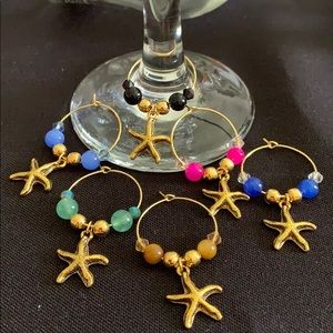Wine Glass Charms. Starfish theme set, gold marker